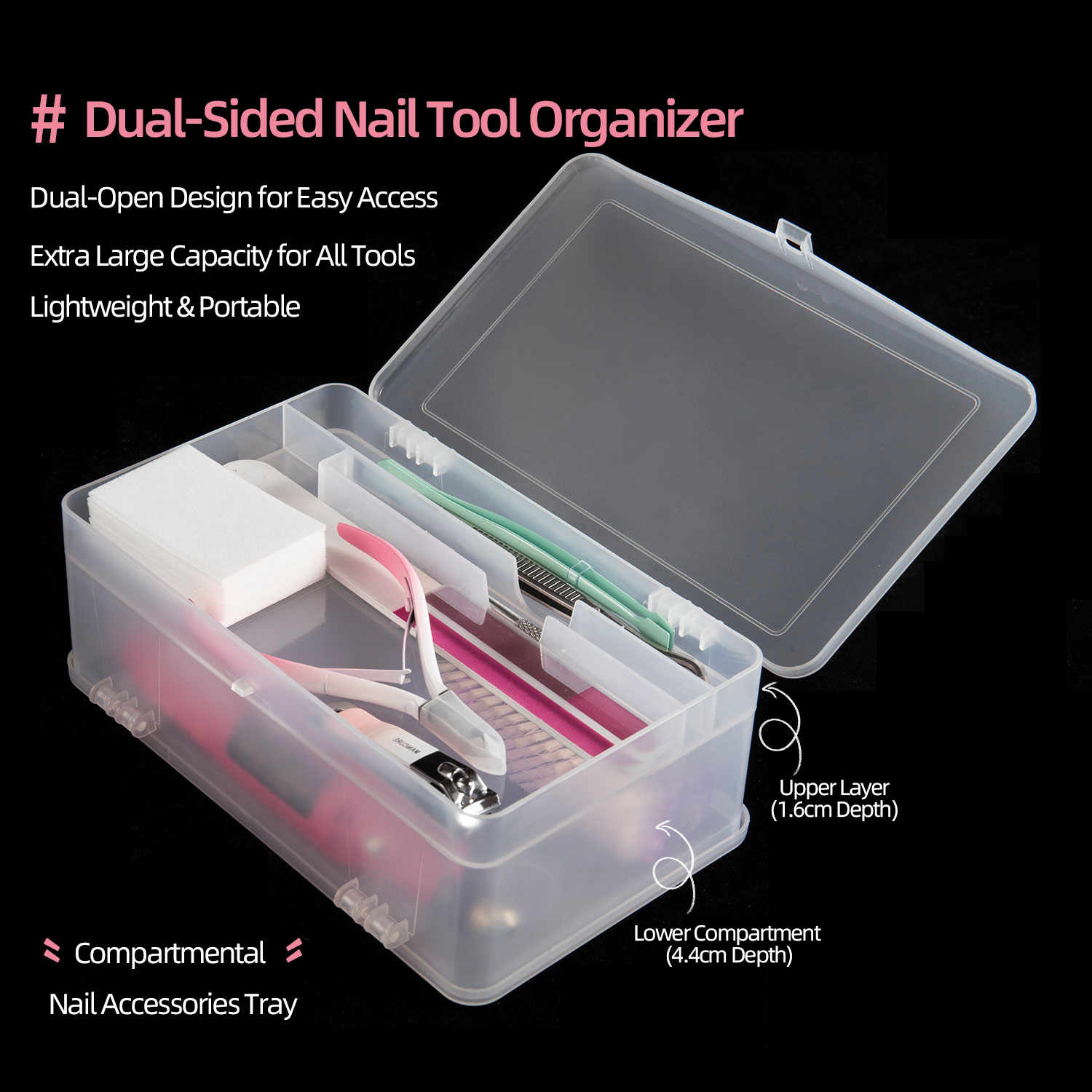 Nail Art Kaki - Dual-Open 2-Tier Super Capacity Pp Storage