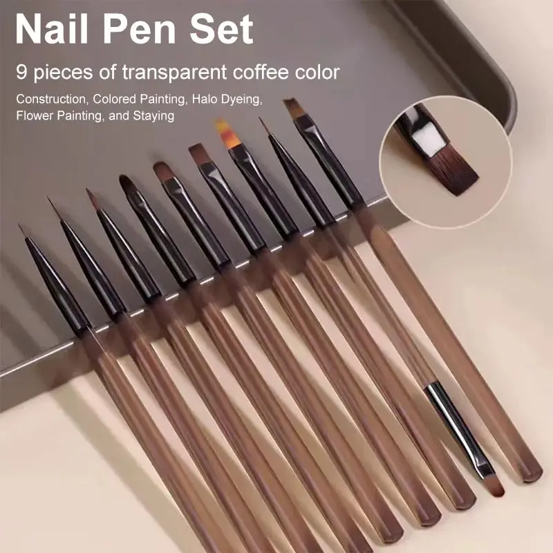 Nail Art Kaki - 9Pcs Multi Head Nail Art Brush