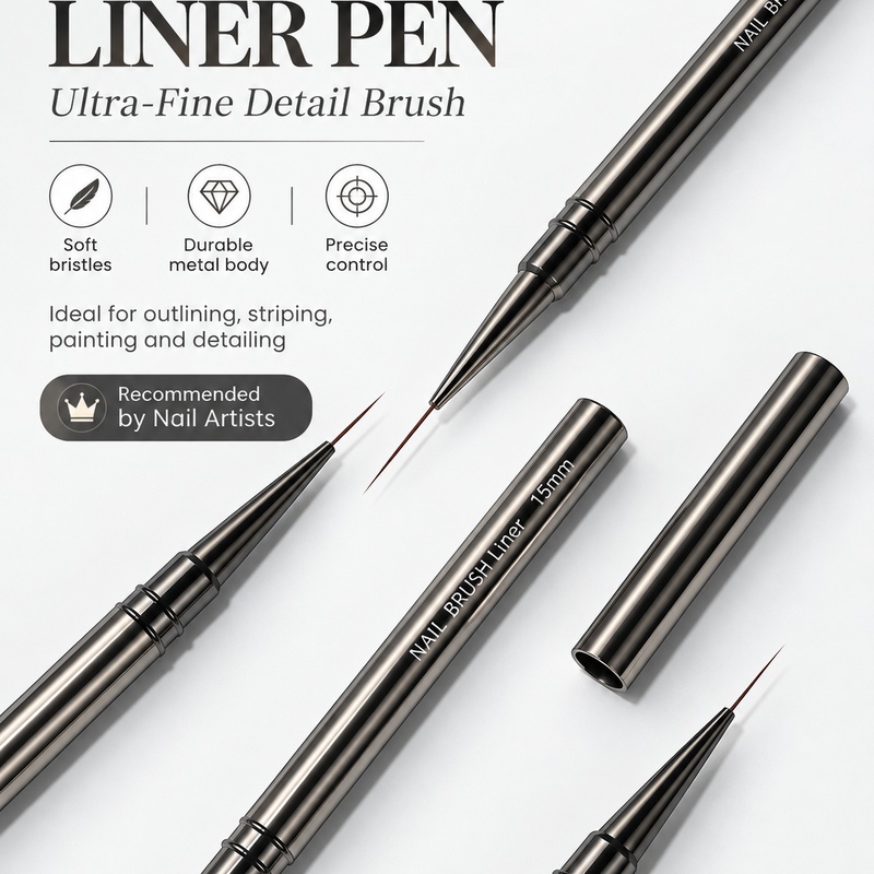 Nail Art Kaki - Ultra‑Fine Nail Liner Brush 6‑18mm Metal