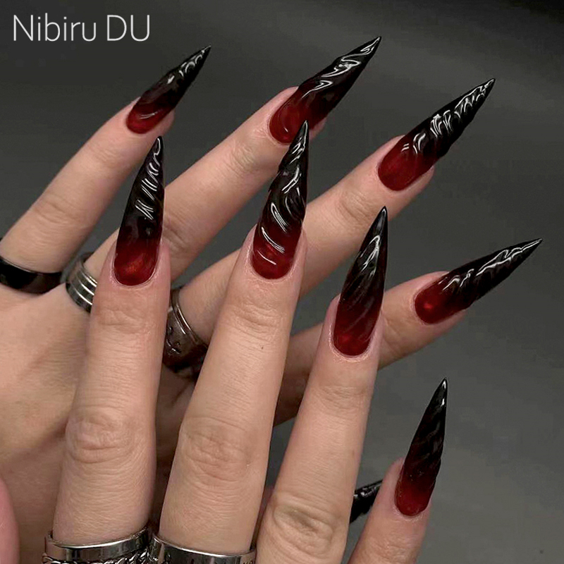 Nail Art Vampire - 24Pcs Halloween Blood Press on Nails