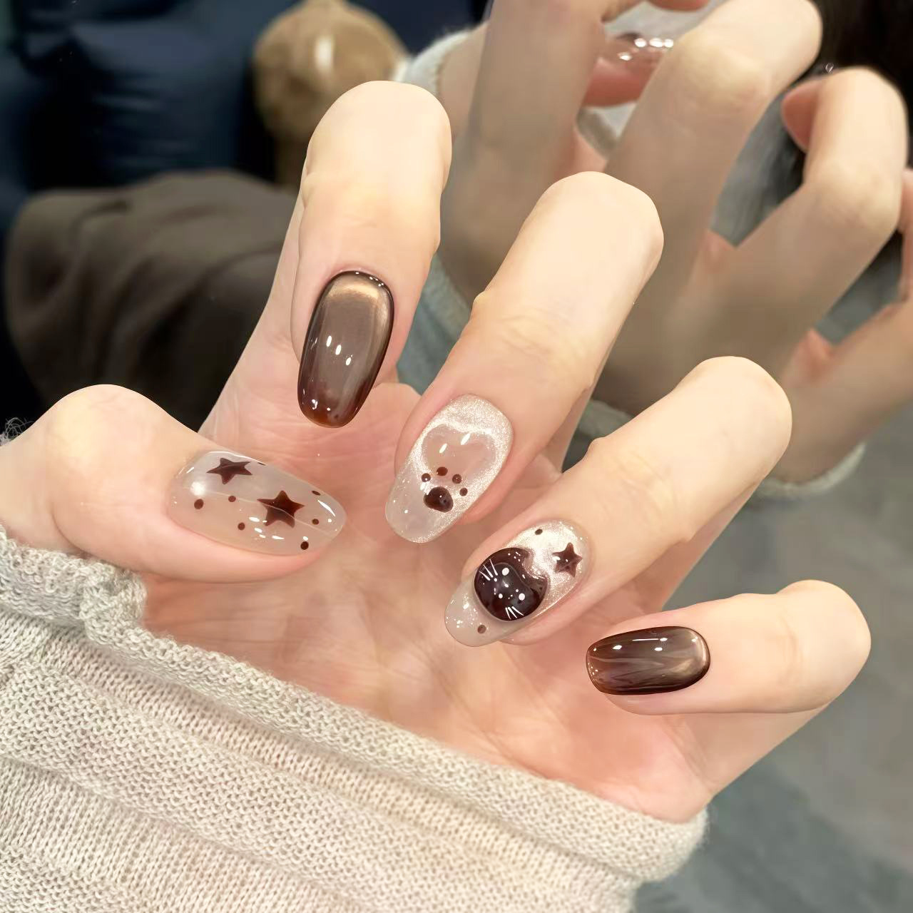 Nail Art Oval - 24Pcs Autumn Style Mid-length Oval Cute