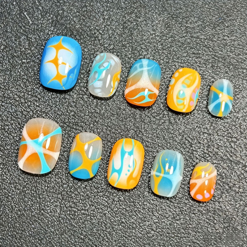 Nail Art Oval - 10Pcs Personalized Pattern Design Short Oval