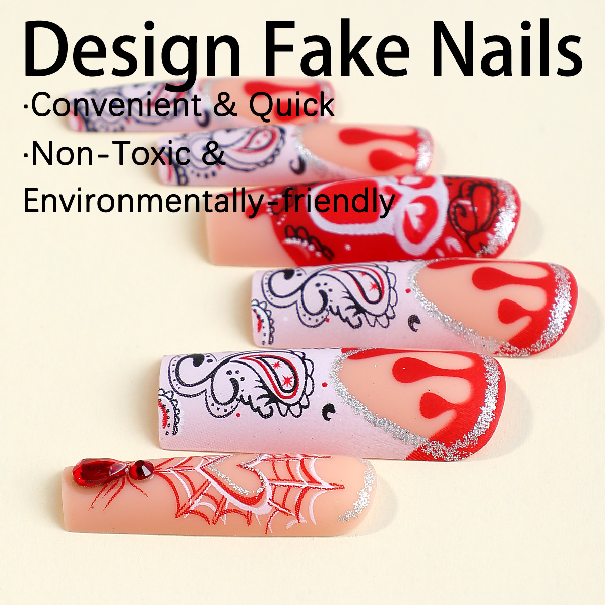 Scary Blood Skull Fake Nails L - Nail Art Vampire recension och pris