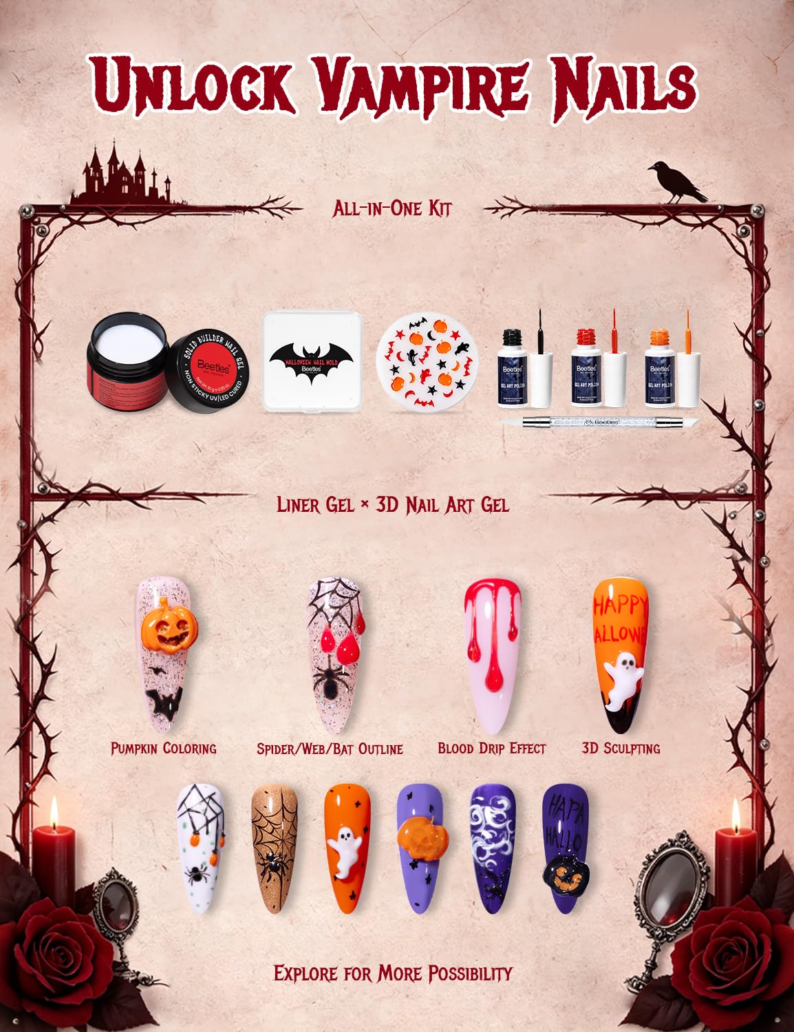 Beetles 3D Gel Nail Art White  - Nail Art Vampire recension och pris