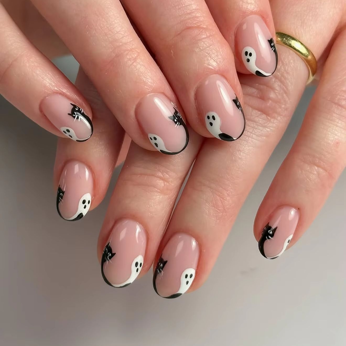 Halloween Black Cat Ghost Pres - Nail Art Oval recension och pris