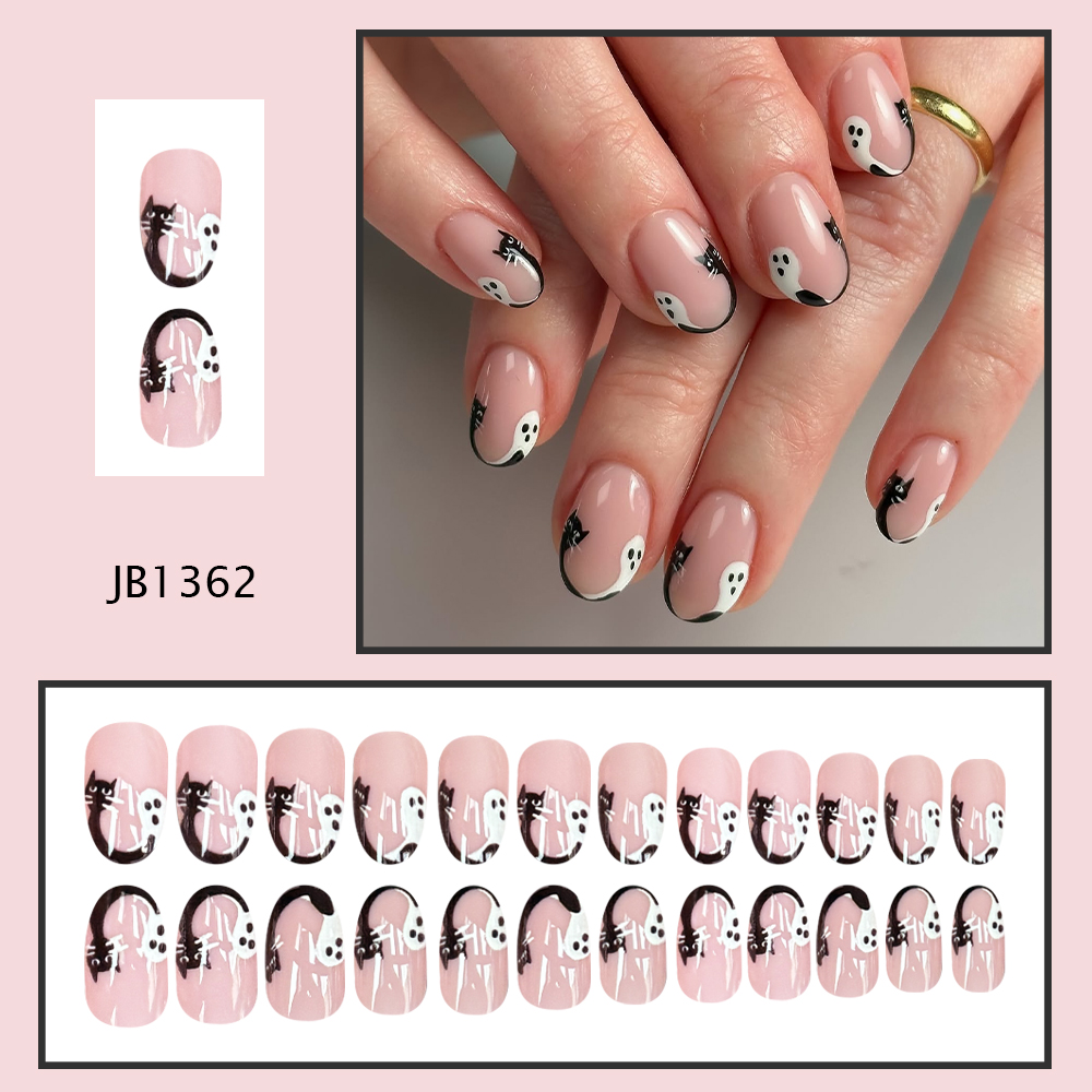 Halloween Black Cat Ghost Pres - Nail Art Oval recension och pris