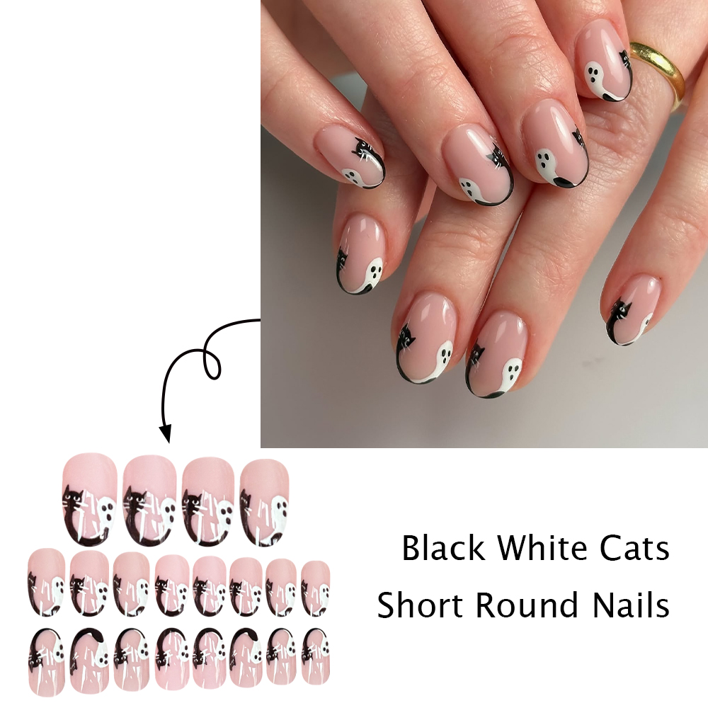 Halloween Black Cat Ghost Pres - Nail Art Oval recension och pris