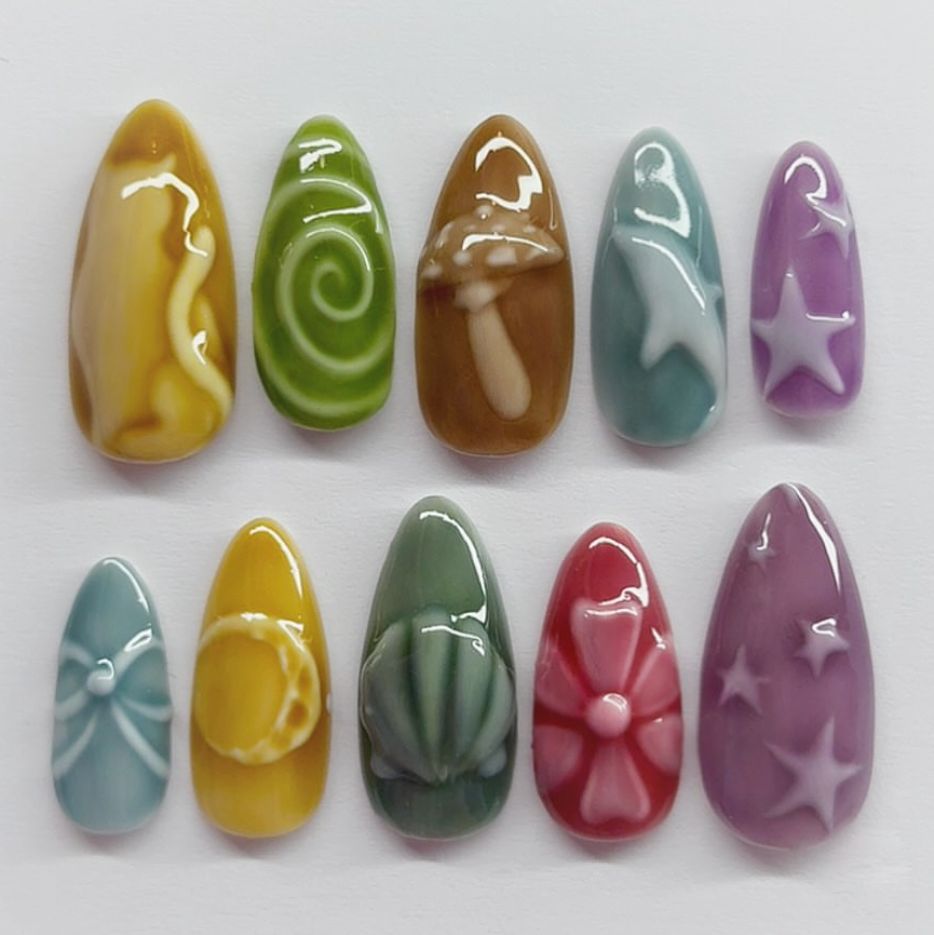 24pcs Bows and Hearts Fake Nai - Nail Art Full Motif recension och pris