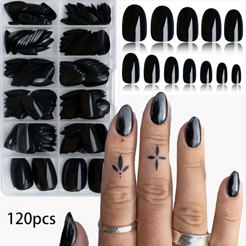 Medium Almond Glossy Black Pre - Nail Art Oval recension och pris
