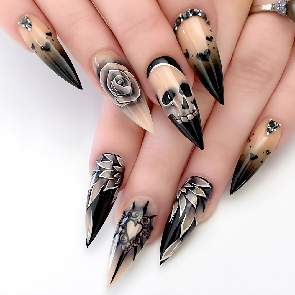 24Pc Black Gradient Skull Almo - Nail Art Vampire recension och pris